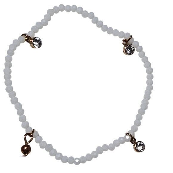 Delicate White Beaded Crystal Charm Bracelet Classic MInimalist Fashion Jewelry - Picture 1 of 3